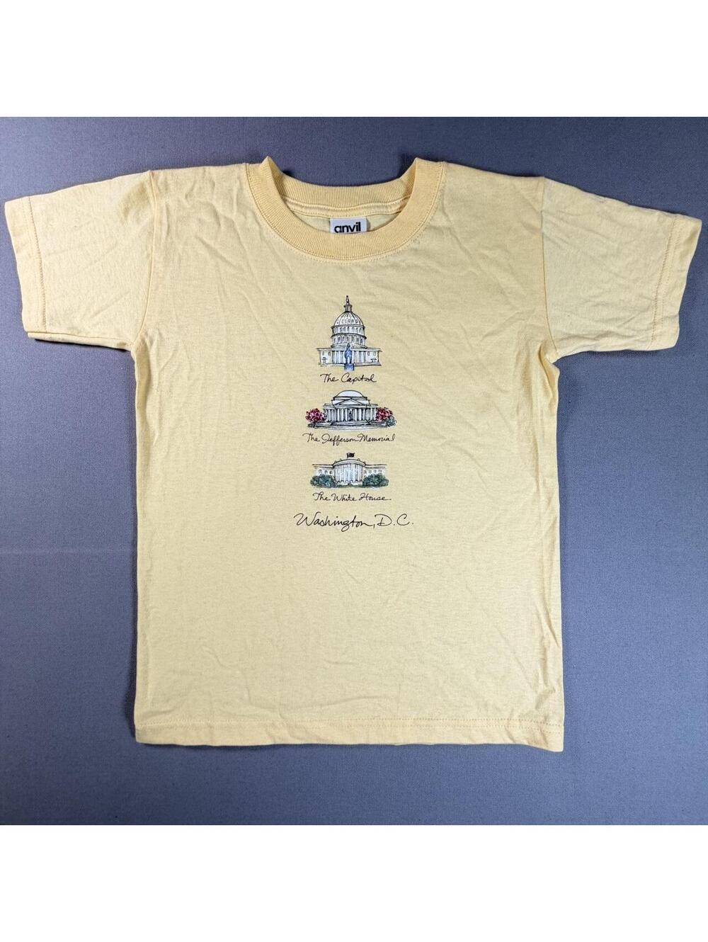 VTG 90s Anvil Washington DC Yellow Graphic Travel Souvenir T Shirt Youth S